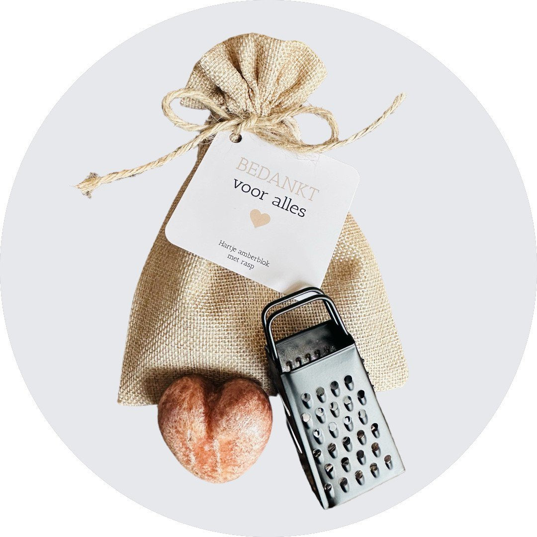 Bedankt voor alles | Hartje amberblokje met rasp